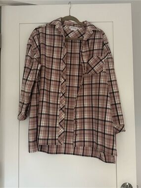 Lovers + Friends Pink Plaid GELA OVERSIZED TOP